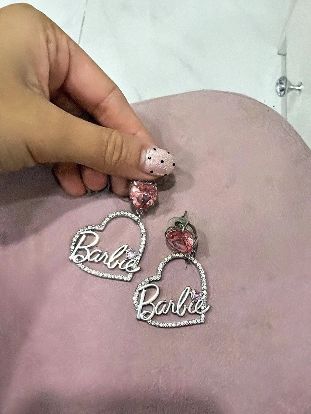 Barbie Hearts Bling Earrings Pink & Silver